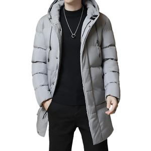 Men's Puffer Jacket Hooded Zip Up Long Coat Warm Quilted Padded Jackets with Pockets (Large, Grey)