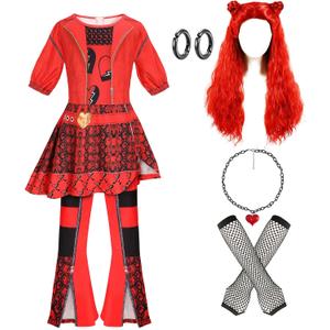 4-13 Years Rise of Red Girls Cosplay Costume Sets with, Role Playing Outfits Halloween Christmas Party (5-6 years)