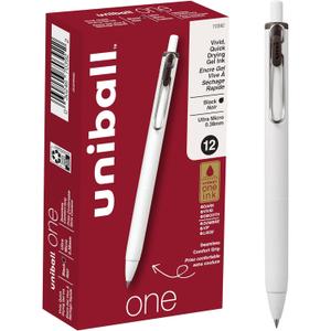 Uniball One Gel Pen 12 Pack; 0.38mm Ultra Micro Black Pens; Gel Ink Pens | Office Supplies Sold by Uniball are Pens; Ballpoint Pen; Colored Pens; Gel Pens; Fine Point; Smooth Writing Pens