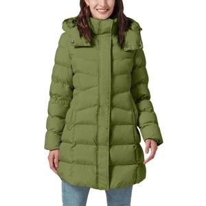 Women's Winter Warm Long Puffer Jacket Detachable Hood Quilted Thicken Coats (Green, L)