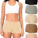 BAMBOO COOL Women's Boyshort Panties Seamless High Waist Underwear Stretchy Moisture Wicking Boxer Briefs for Ladies 5 Pack Size Medium