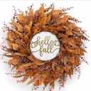 32" Artificial Fall Eucalyptus Wreath with Seeds for Front Door(Orange) 3 Different Shape of Eucalyptus Leaves,Large Size,Full & Vivid,for Autumn Porch Wall Window Fireplace Farmhouse Harvest Decor