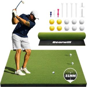 Golf Mat 31mm, 5x4ft/5x5ft Golf Hitting Mats for Practice Outdoor Indoor, High-Elasticity Artificial Turf Mat for Garage Simulator Chipping Driving Training