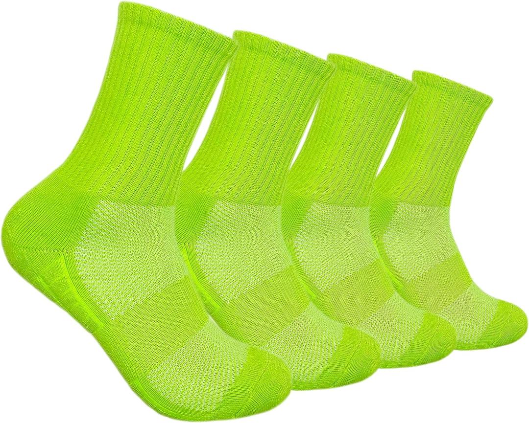 Hycome 4Pairs Socks Sport Running Calf Socks Performance Cushioned Breathable Crew Socks for Men Women (4Pair Green, Medium)