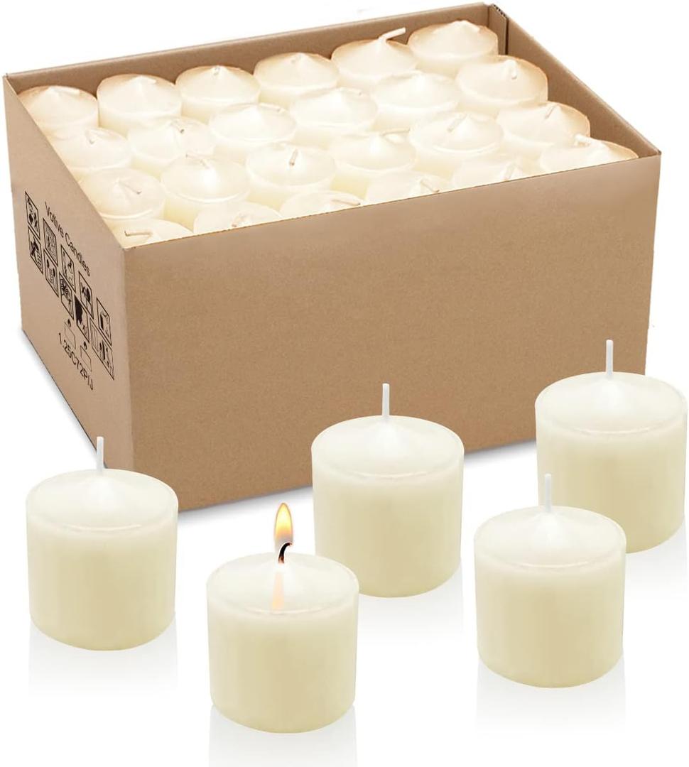 72 Packs Ivory Votive Candles, Unscented Small 1.5 Inch by 1.25 Inch Bulk Wax Candles for Wedding, Party, Holiday & Home - 8 Hours Burn