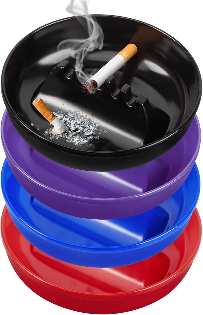 Ash Tray for Indoor/Outdoor Ashtray for PatioHomeOffice Decor,Vintage Plastic Ashtrays With 5 Cigarette Ports,Cool Home Ashtrays Round 4-pack of Mixed Colors