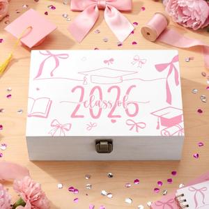 Graduation Memory Keepsake Box with Photo Custom 2026 Large Grad Card Box with Customized Picture Gift for Him Her for Graduate Grad High School Party(Pink,Bows)