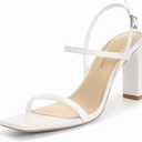 Athlefit Women's Strappy High Heels Square Open Toe Heeled Sandals Ankle Strap Dressy Wedding Party Shoes (8.5, White)