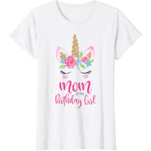 Unicorn Mom of The Birthday Girl Shirt Matching Party Tee T-Shirt M