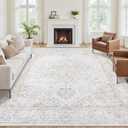 8x10 Area Rugs for Living Room:Beige Washable Vintage Medallion Rug Non-Slip Soft Low Pile Large Rugs Indoor Retro Carpet for Bedroom Kitchen Nursery Dining Table Office (Beige)