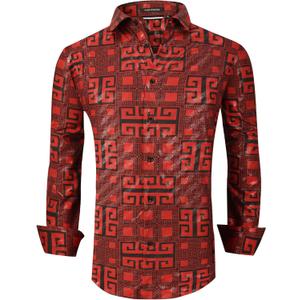 Alex Vando Men's Digital Printing Dress Shirts Iron-Free Regular Fit Party Button Down Shirt (Medium, 2638 Red)