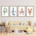 This Is Where The Fun Stuff Happens Kids Playroom Wall Art 24x16 Inch Set Of 4 Rustic Kids Wood Framed Boy Sign Toddler Modren Nursery Interesting Let's Play Prints Wall Hang Decor (Wood)