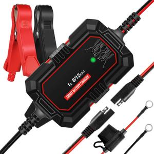Sailvono 1A Battery Charger, 6V and 12V Smart Trickle Charger, 10-Stages 14.6 Volt LiFePO4 Automatic Battery Maintainer with Supply Mode for Motorcycle Car Lawn Mower Boat Marine Lead Acid Batteries