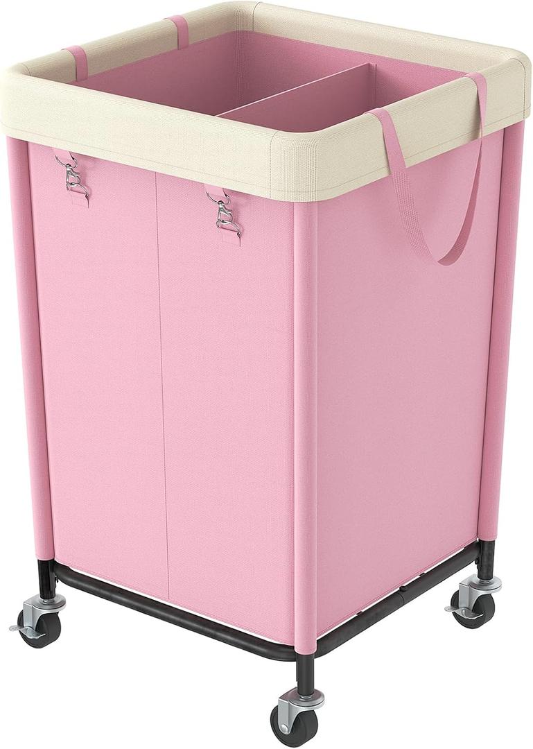 WOWLIVE 160L Rolling Laundry Hamper with Wheels, Heavy Duty Laundry Basket, Large Laundry Cart with Steel Frame and Removable Bag, Dirty Clothes Hamper for Home, Closet, Dorm, Bathroom, Pink (160L (18.318.330in))