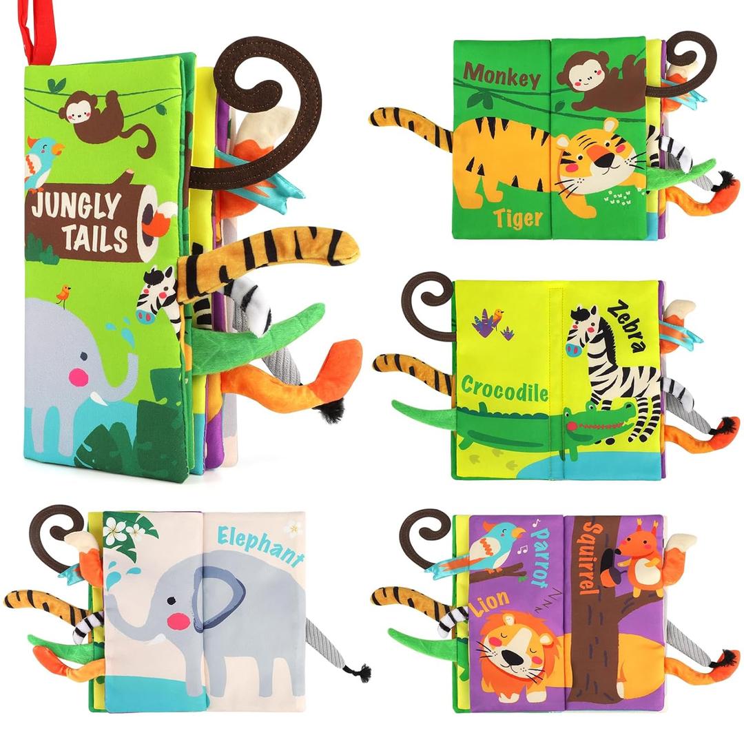 beiens Baby Books Toys, Touch and Feel Crinkle Cloth Book for Infant Baby 0-3-6-12-18 Months, Early Development Interactive Stroller Soft Toys, Newborn Gifts for Boys Girls (S)