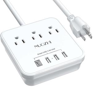 Power Strip, 6 Ft Extension Cord with 3 Outlets and 4 USB Ports(1 USB C), Non Surge Protector for Cruise Ship, Travel, Home Office, ETL Listed, White
