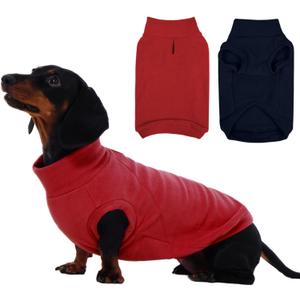 IECOii 2 Pack Dog Sweater Boy Girl - Soft, Dachshund Stretchy Fleece Sweaters with Leash Hole for Fall & Winter, Medium Dogs Coats Ideal for Home, Trips, and Walks (Size L, Blue & Red) (Large(Chest Girth: 16.9"))