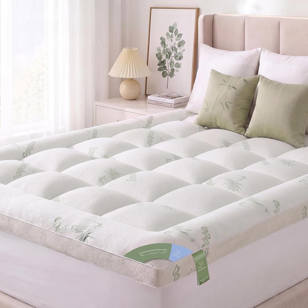 Queen Mattress Topper, 1200 GSM Viscose Derived from Bamboo Pillow-Top