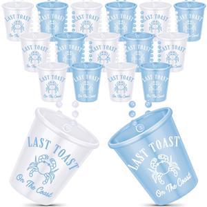 Landical 15 Pcs Last Toast on the Coast Bachelorette Cups White and Blue Shot Glass on Beaded Necklaces Plastic Coastal Adults Beach Wedding Party Favor Supplies