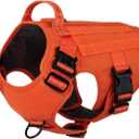 ICEFANG Tactical Dog Harness,Large Size, 2X Metal Buckle,Working Dog MOLLE Vest with Handle,No Pulling Front Leash Clip,Hook and Loop Panel (Large (Pack of 1), Orange)