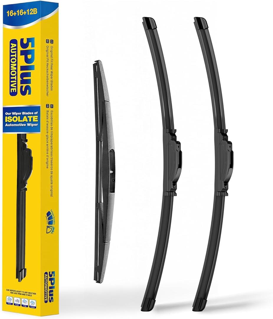 5 PLUS Wipers Replacement for Jeep Wrangler JL 2018-2023 Windshield Wiper Blades,16"+16" Windshield Wipers with 12" Rear Wiper Blade - Factory Fit & All-Season OEM Quality (Pack of 3)