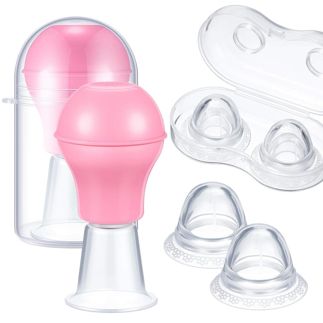 Frienda 4 Pieces Nipple Sucker Nipple Corrector Nipple Puller Women Breastfeeding Flat Inverted Nipple, Aspirator Nipples Retraction Nipples Silicone Cups for Mommy Girl (Pink)