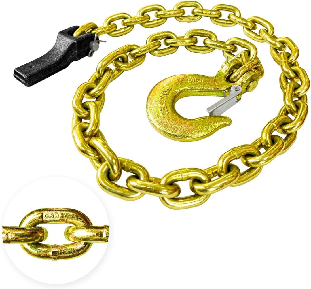 Grade 80 Trailer Safety Chain 36 Inch with 5/16'' Clevis Snap Hook and Retainer | 21,000 lbs Break Strength | Transport Chain for Towing (Yellow)