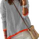 ZESICA Women's Fall Striped Sweaters Long Sleeve Crew Neck Shirts Color Block Lightweight Pullover Tops (S)