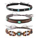 DOCILA Cowboy Hat Bands Women Men, Western PU Leather Turquoise Beaded Cowgirl Hats Belt, Replacement Panama Rancher Fedora Strap Rodeo Headbands