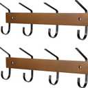 SCUNDA 2 Pcs Wall Coat Rack with Hooks, Wooden Wall Mount Coat Rack with 4 Hooks, 13.4 inches Coat Hooks for Wall, for Hanging Coats, Keys, Towels, Hats for Entrance Hall, Bedroom, etc.(Brown)