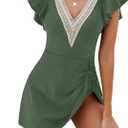 Blooming Jelly Women's Tummy Control Swimsuits One Piece Swim Dress Plus Size Bathing Suits Ruffle Lace Swimwear (Large, Green)