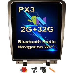 12.1 inch Android Car Stereo with GPS for Ford Mustang 2010-2014 Navigation Multimedia Player Double Din Vertical Capacitive Touch Screen with Navigation Auto Audio Video Plug in and Play (PX3 Quad core 2G+32G AUTO & Manual A/C)