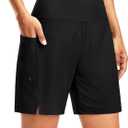 G Gradual Women's 7" Long Swim Board Shorts High Waisted Quick Dry Beach Swimming Shorts for Women with Liner Pockets (Black)