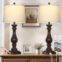 29" Tall Farmhouse Table Lamp for Living Room Set of 2,Vintage Retro Nightstand Lamps with USB C+A Ports & AC Outlet,3-Way Dimmable Touch Bedside Lamp for Bedroom Side Table,Dark Brown