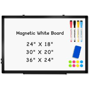 Double-Sided Magnetic Whiteboard, 30" x 20" Dry Erase Board Black Aluminum Frame for Wall, White Board Dry Erase Marker Board for Kitchen, Memo, School, Home, Office