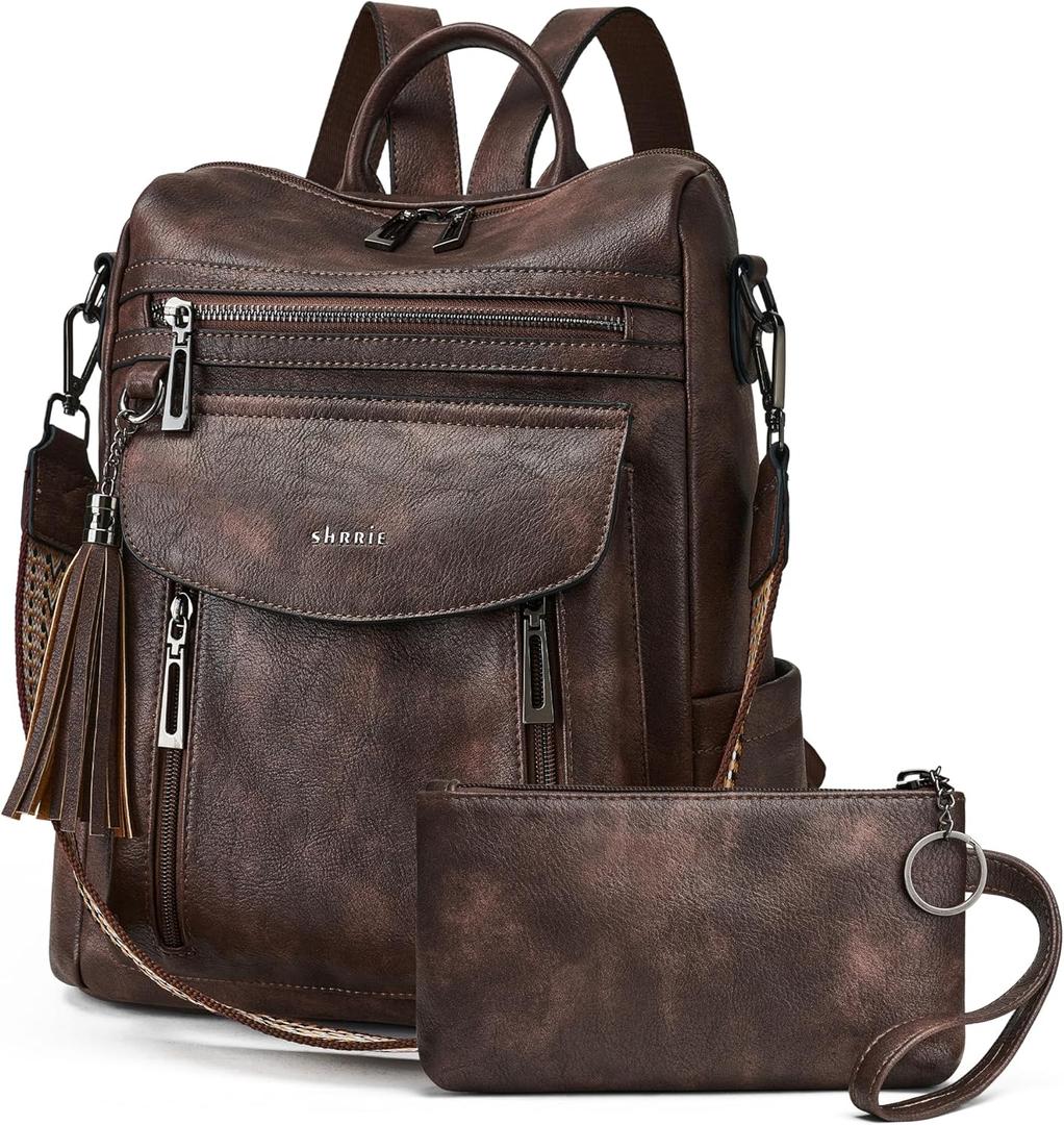 Shrrie Backpack Purse for Women Fashion Leather Backpack Purse Designer Travel Backpack Convertible Shoulder Bag with Wristlet for Work College (1-3 Two-toned Coffee A1)