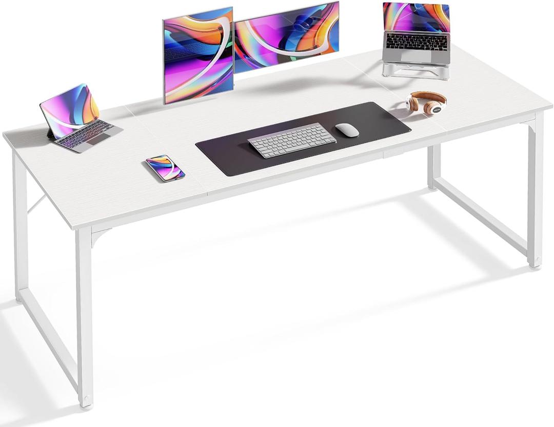 Huuger Computer Desk, 63 Inch Office Desk, Gaming Desk with Storage, Writing Desk Work Desk for Home Office, Study, Modern Simple Desk, Large Legroom, Metal Frame, White