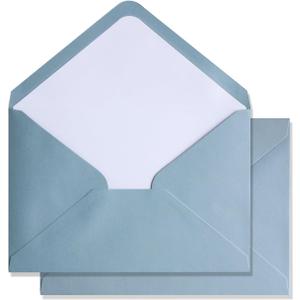 50PCS A7 Dusty Blue Envelopes with Adhesive Self-Sealing, 5.3 x 7.6 inches, Perfect for 5''x7'' Weddings Invitation, Quinceanera Invite Envelope (Pearl White Liner + Dusty Blue)