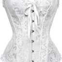 HNGHOU Women's Plus Size Corset Bustier Lace Up Overbust Bustier Lingerie Bodyshaper Tops (White, S)