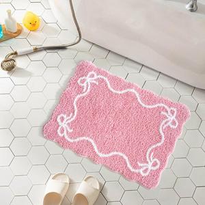 Mocsicka Pink Bow Bath Mat Cute Bow Bathroom Rug Super Soft Absorbent Bathroom Rugs Non Slip Bath Mat Machine Washable Rug for Bathrooms 16x24 inches (Pink, 40x60cm)