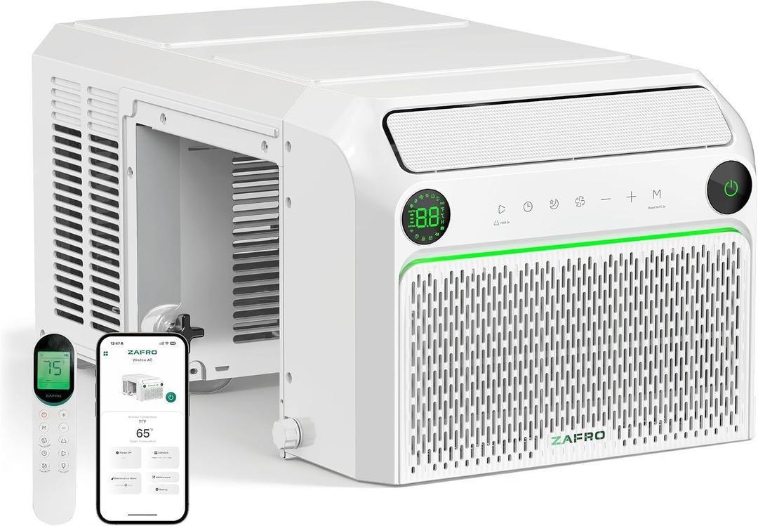 ZAFRO U Shaped Inverter Window Air Conditioner, Ultra Quiet (32dB), 12000BTU ASHRAE (8100 BTU DOE) Smart Air Conditioner Window Unit, App/Voice/Remote, Saddle Window AC Unit with Cool/Dry/Fan Modes