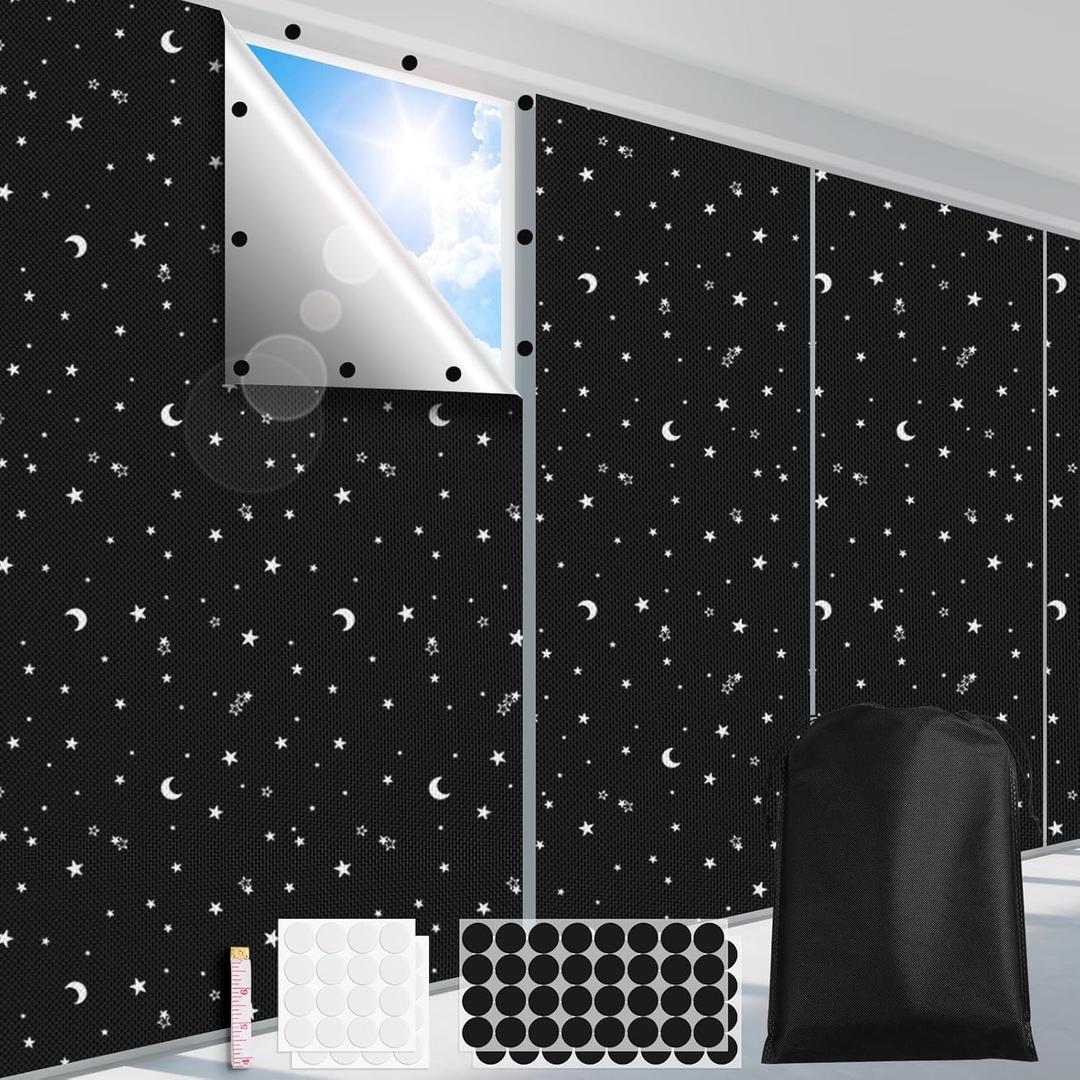 100% Blackout Blinds 118" x 57" Blackout Window Cover Travel Black Out Curtains for Bedroom Dorm Room Windows Temporary Black Out Shades for Night Shift Worker Black&Star - 2 Pack