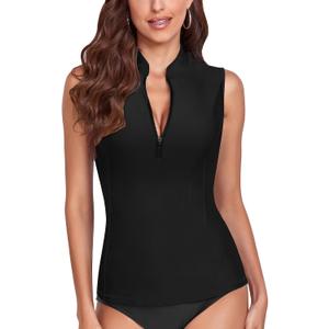 WOWENY Women's Rash Guard Buit-in Bra Tankini Swimsuit Tops Sleeveless Swim Shirts Bathing Suit No Bottoms, M