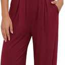 BTFBM Womens 2 Piece Outfits Spring 2026 V Neck Cap Sleeve Ruched Top Wide Leg Pants Sets Rib Knit Lounge Matching Set (Red, XL)
