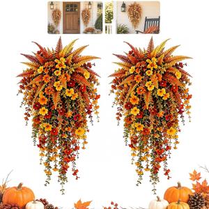 2 PCS Artificial Fall Harvest Hanging Basket,Artificial Hanging Flowers