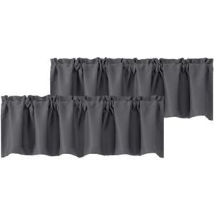 Chyhomenyc Charcoal Grey Valances for Window, Room Darkening Short Curtains for Kitchen Bedroom Living Room, Rod Pocket Top Small Window Treatment Valance RV Bunk Panels, 60" Wx18 L, 2 Pieces