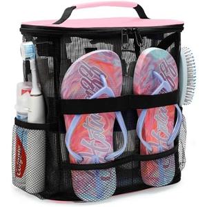 Dorm Room Essentials for Girls, Mesh Shower Caddy Hanging, Large Capacity Toiletry Bag for Women, Quick Dry Shower Bag for Camping, Cruise, Travel Essentials, Christmas Birthday Gifts for Women Girls, Pink