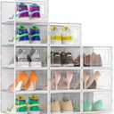 Snaxo 12 Pack Large Clear Shoe Storage Boxes, Stackable Modular Plastic Shoe Organizer Front-Opening Door, Ventilated Dust-Proof Sneaker Display Cases Closet and Entryway, White