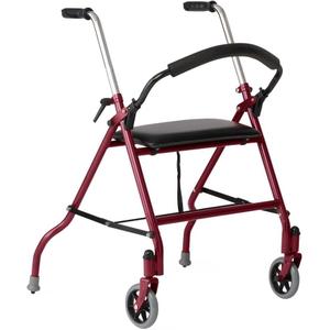 Medline 2-Wheel Rollator Walker, for Adults and Seniors, 300 lb. Weight Capacity, Burgundy, 5-Inch Wheels, Padded Seat, Foldable, Adjustable Handles, Pressure-Activated Brakes