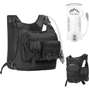 Running Vest for Women Men, Hydration Water Backpack with Adjustable Straps, Lightweight & Breathable Design, Reflective Chest Pack with 2L Water Bladder, Ideal for Running, Hiking and Cycling (Black)